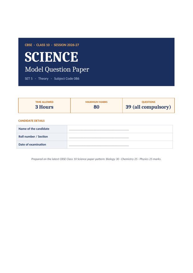 CBSE Class 10 Science – Model Paper 5